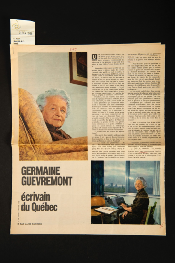 « Germaine Guèvremont écrivain du Québec » dans La Presse (1)